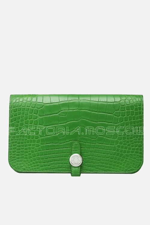 Hermes Dogon Duo Wallet Alligator matte Cactus Hardware Phw