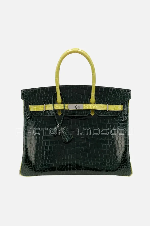 Hermès HSS Birkin 35 Shiny Porosus Crocodile Colour Vert Fonce and Vert Anis PHW