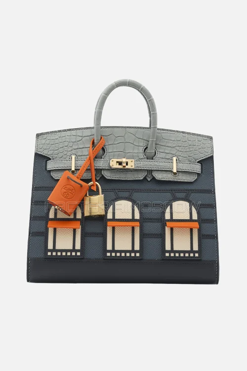 Hermès Birkin Faubourg Sellier 20 Matte Ciment Alligator, Gris Misty, Craie Epsom Leather, Orange H And Black Swift GHW
