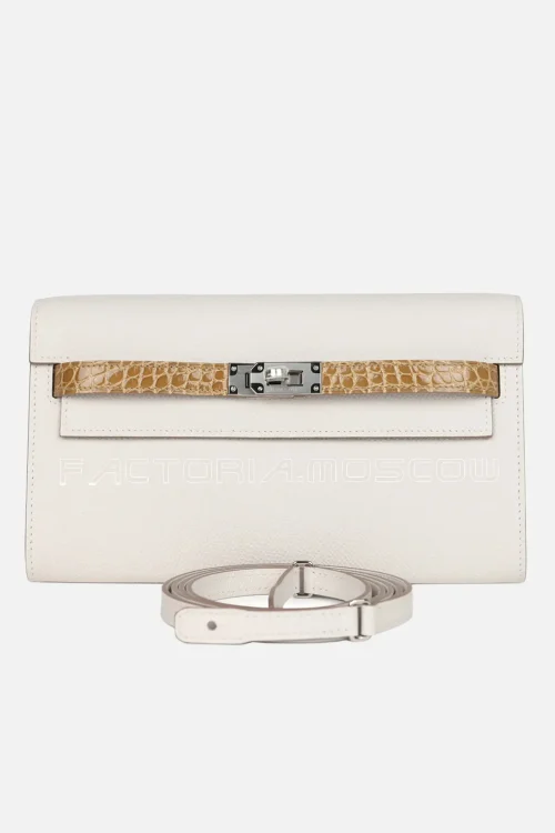 Hermès Kelly Wallet To Go Touch Gris Pale Epsom And Beige Sable Shiny Alligator Palladium Hardware
