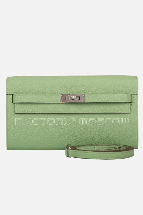Hermès Kelly Classic Wallet To Go Vert Criquet And Blue Brume Leather Palladium Hardware