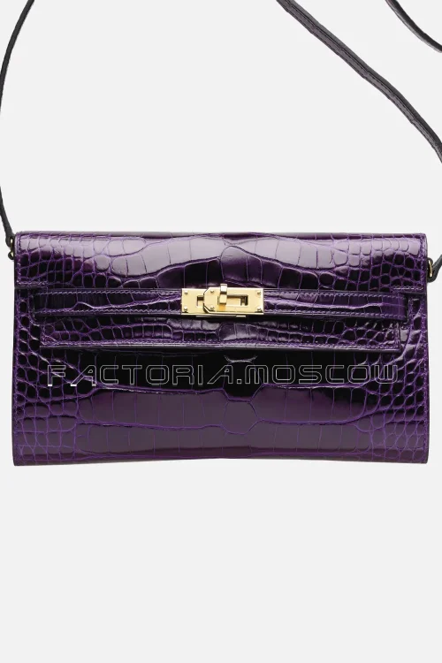 Hermes Kelly To Go Shiny Alligator With Gold Hardware