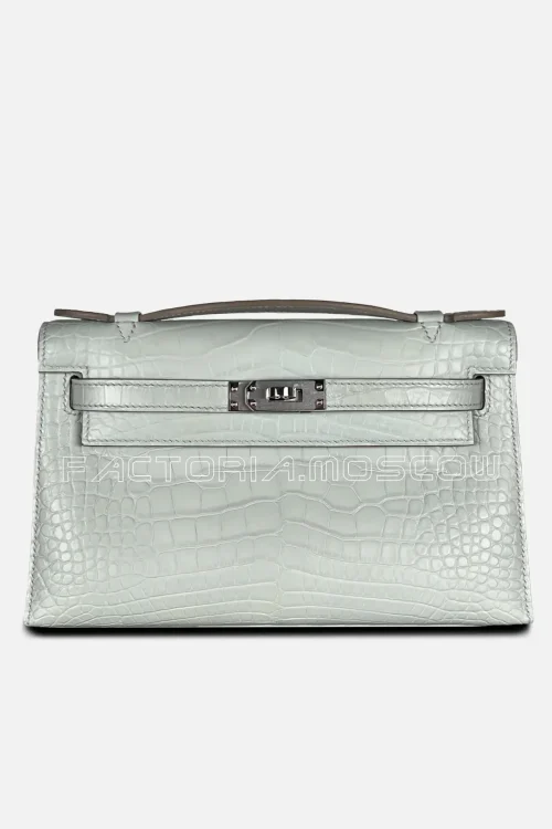 Hermes Kelly Pouchette Alligator matte Colour Gris Pearl PHW