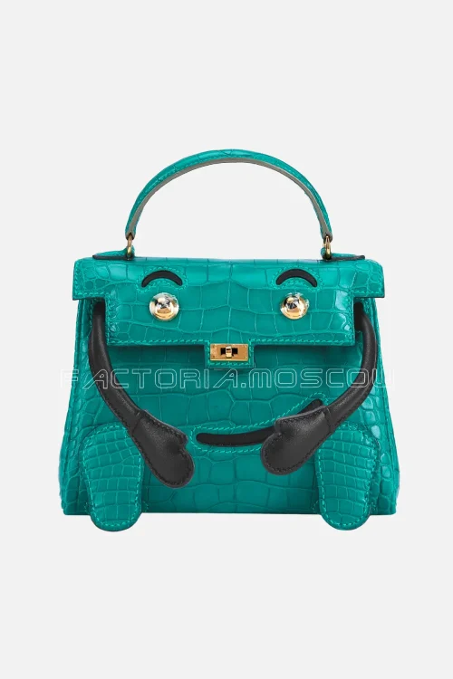Hermès Hss Quelle Idole Kelly Doll Malachite Matte Alligator And Black Swift Gold Hardware