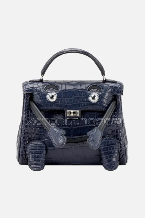 Hermès Quelle Idole Kelly Doll Bleu Nuit Matte Alligator And Black Swift Palladium Hardware