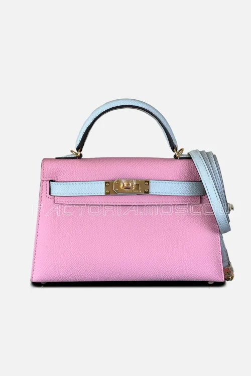 Hermes Kelly Mini 20 HSS Epsom Mauve Sylvestre/Blue Brume Hardware GHW