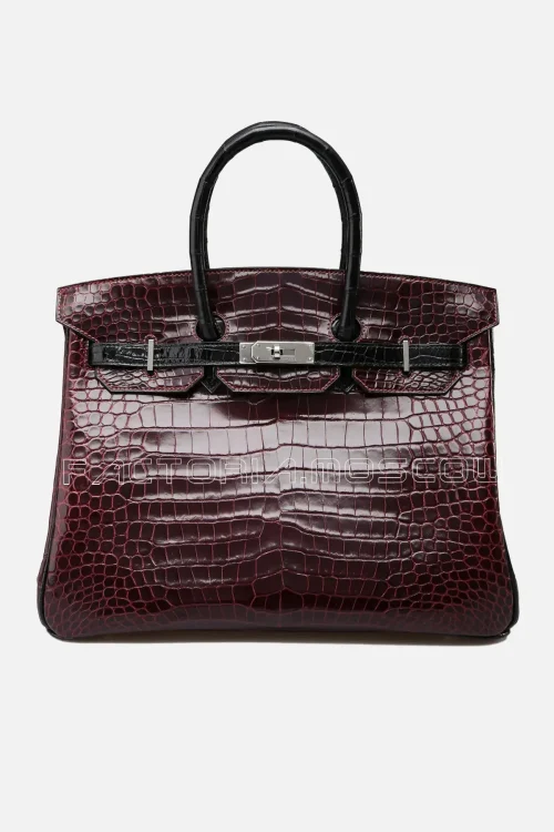 Hermes HSS Birkin 35 Noir/Bordeaux Shiny Porosus PHW