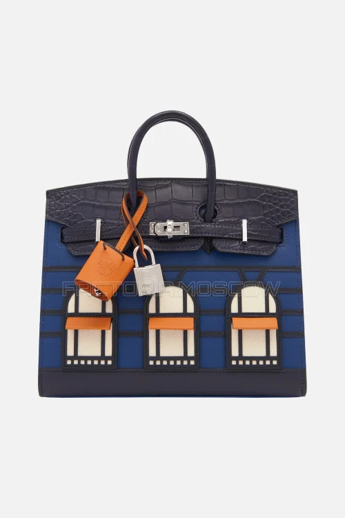 Hermès Birkin Sellier Faubourg 20 Matte Bleu Marine Alligator, Deep Blue Madame, Orange Swift And White Epsom PHW