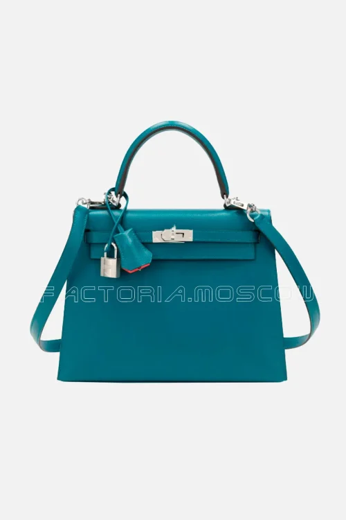Hermès Kelly Sellier 25 Madame Colour Vert Bosphore and Rose Lipstick PHW