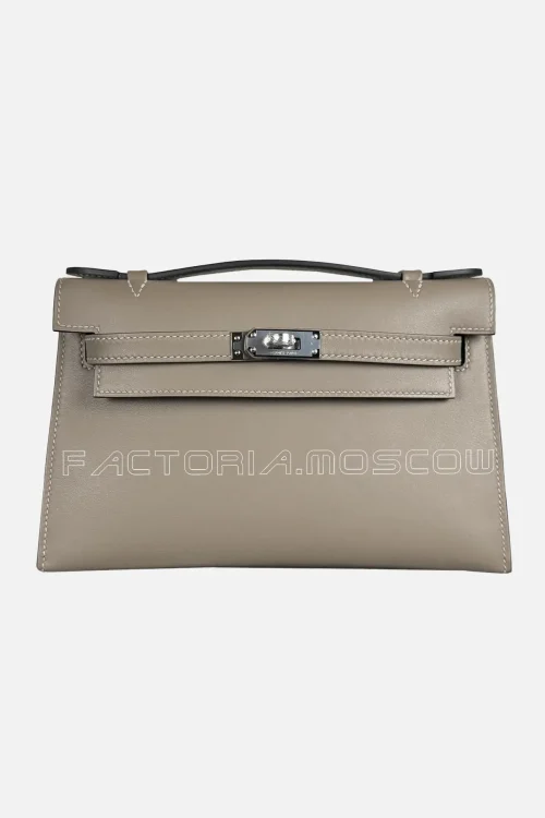 Hermes Kelly Pochette Swift Colour Gris Asphalt PHW