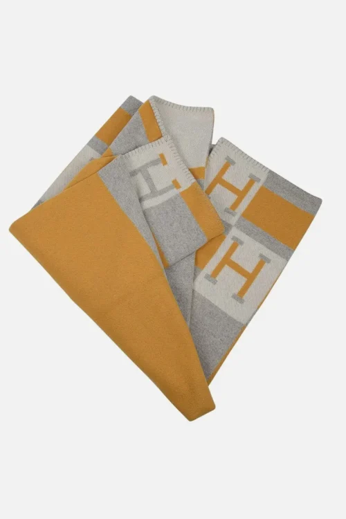 Hermes Blanket Avalon Bayadere Jaune/Gris/Ecru Throw Blanket