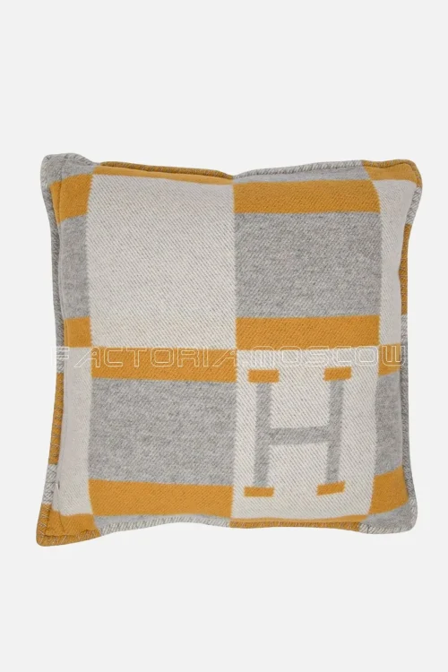 Hermes Cushion Avalon Bayadere PM Throw Pillow Jaune/Gris/Ecru
