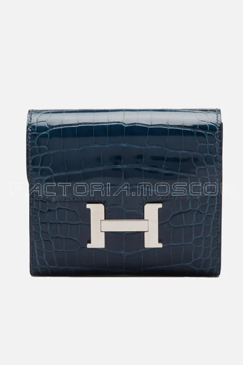 Hermes Constance Compact Wallet Alligator lisse Blue Colvert Hardware Phw