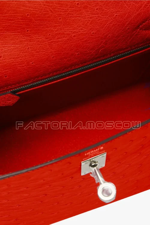 Hermes Kelly Sellier 25 Ostrich Rouge Casaque PHW