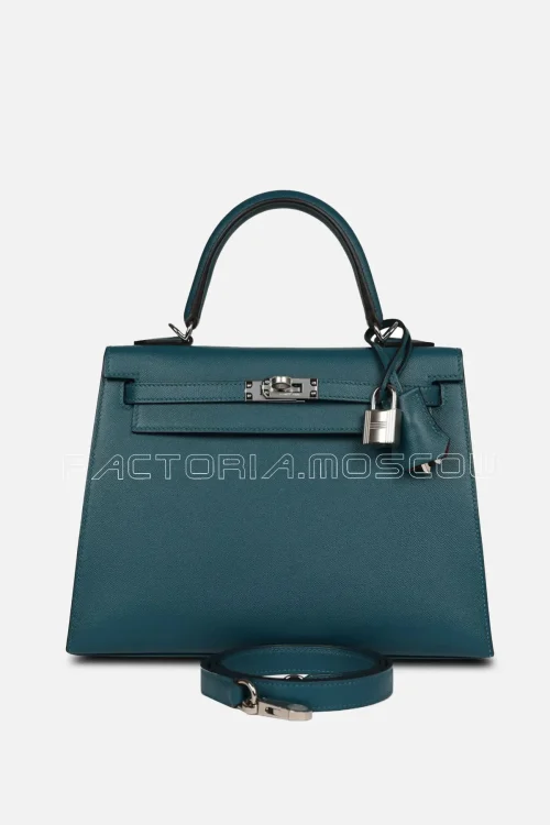 Hermès Kelly Sellier 25 Vert Bosphore Verso Madame PHW
