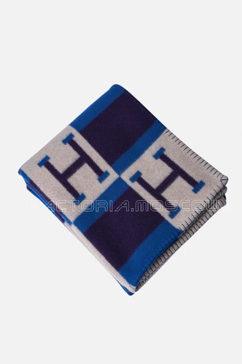 Hermes Blanket Avalon Bayadere Blue Marine Throw