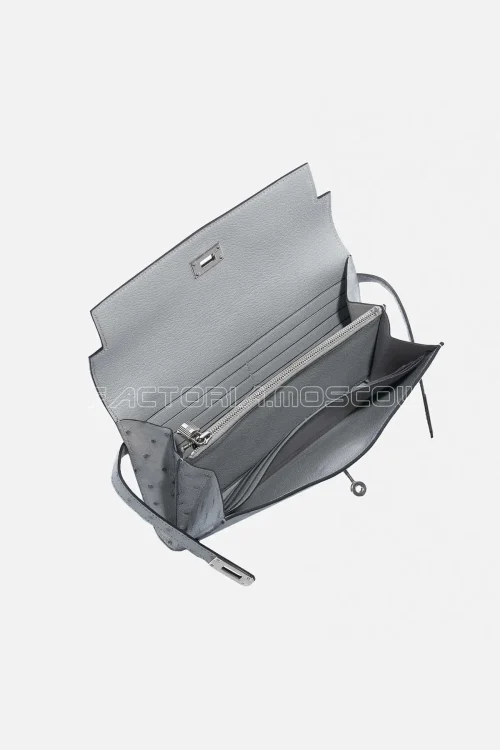 Hermes Kelly long wallet Ostrich Blue Glacier Hardware Phw