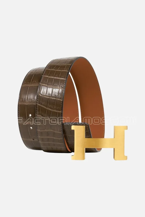 Hermes Constance Belt 42mm Gris Elephant Matte Porosus Crocodile/Gold
