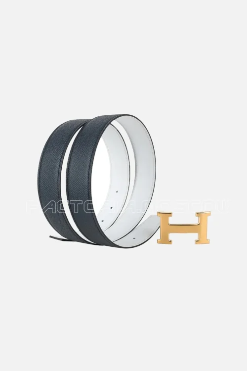 Hermes Belt H Constance 32 mm White/Black Epsom Gold Buckle