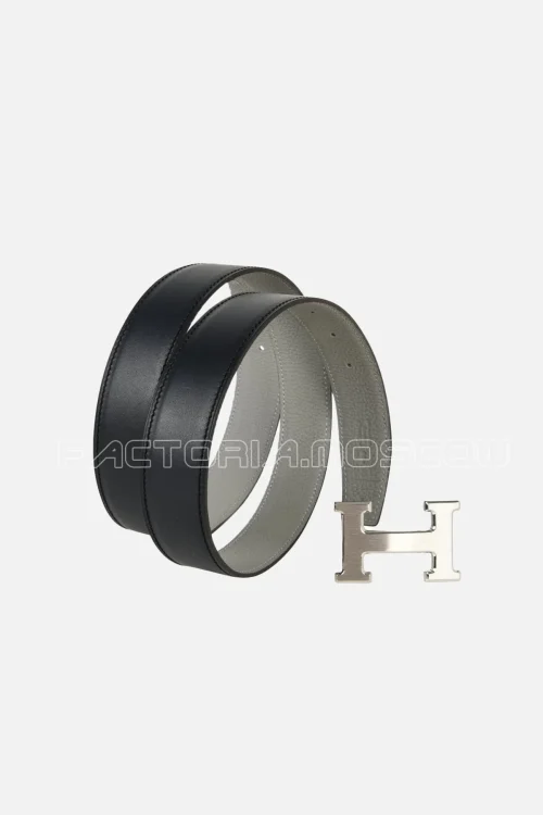 Hermes Belt H Constance 32mm Blue Obscure/Gris Mouette Brushed Palladium