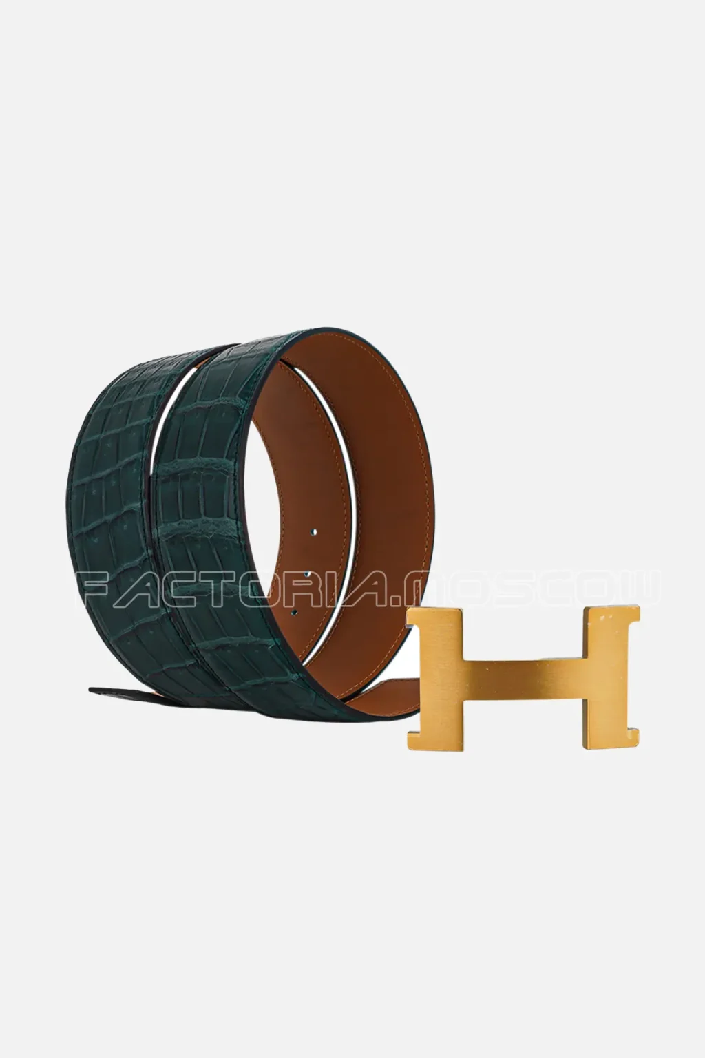 Hermes Constance Belt 42 Porosus Matte Crocodile Vert Titan/Gold