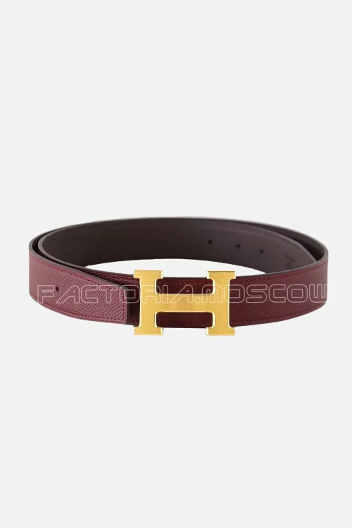 Hermes Belt H Constance 32 Rouge H/Chocolate Brushed Gold Buckle