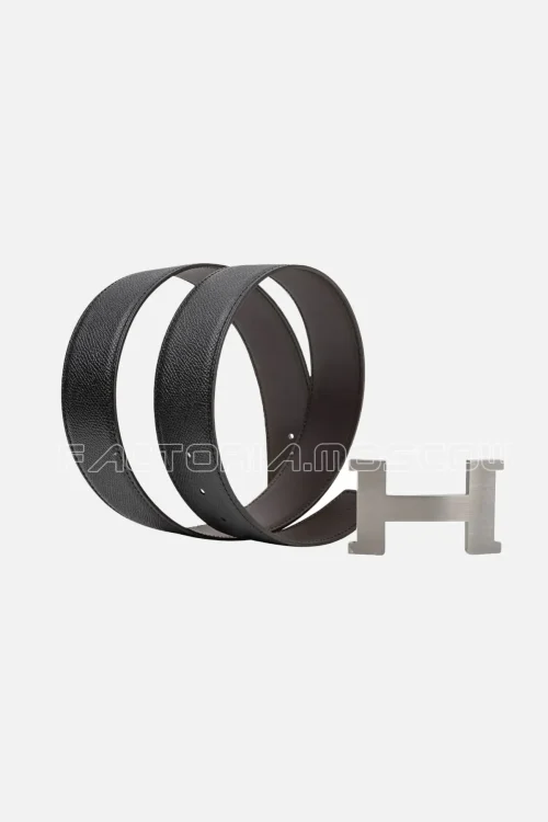 Hermes Belt Constance 42mm Black/Brown Brushed Palladium Buckle
