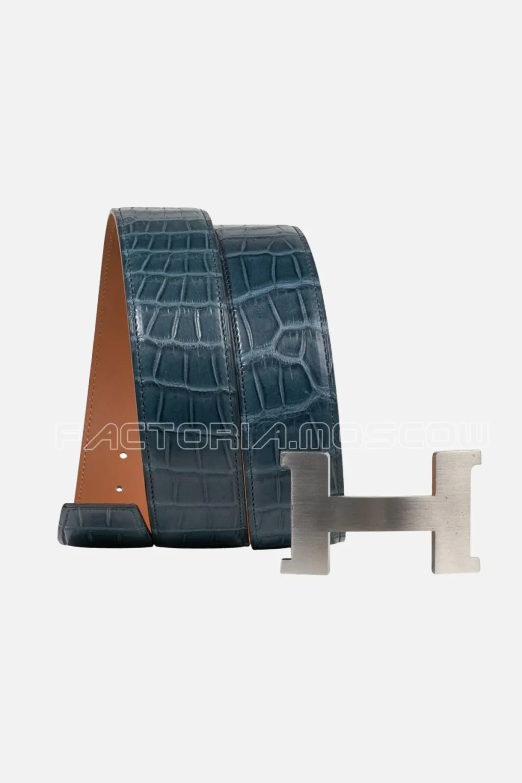 Hermes Belt Constance 42 mm Blue Tempete/Gold Porosus Crocodile Matte