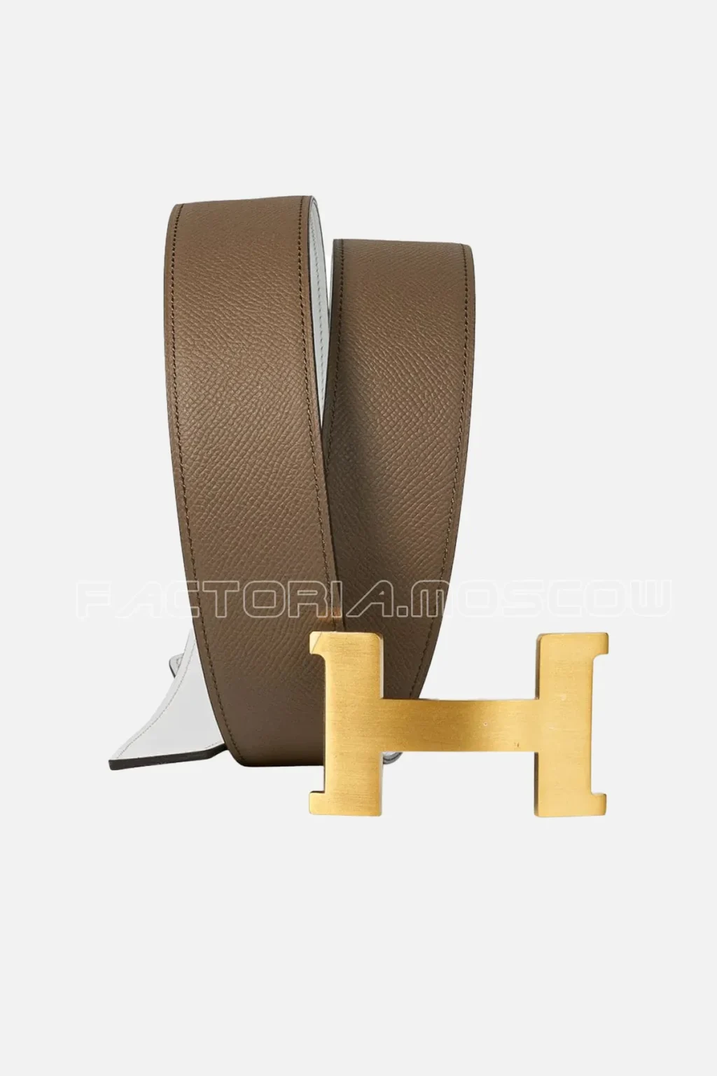 Hermes Belt Constance Etoupe/White 42mm Brushed Gold Buckle