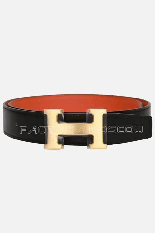 Hermès 32 mm Reversible Black/Orange Constance H Belt 80 Brushed Gold Buckle