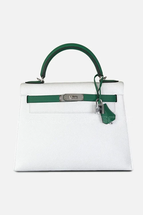 Hermes Kelly Sellier 28 Special Order (HSS) Epsom Colour White/Vert Vertigo PHW