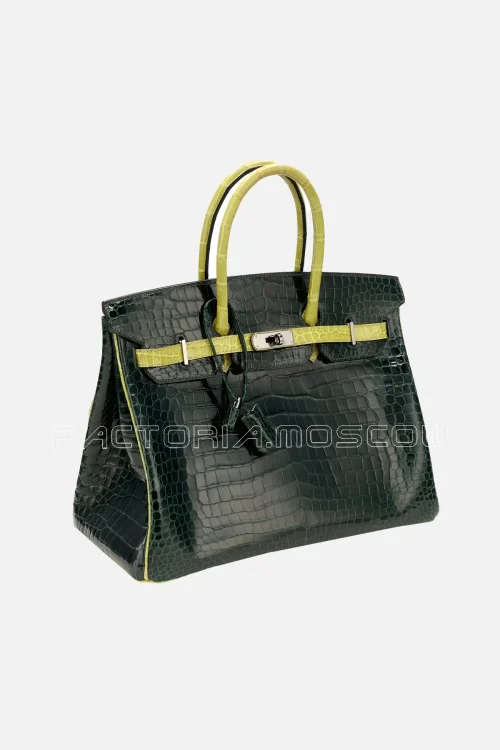 Hermès HSS Birkin 35 Shiny Porosus Crocodile Colour Vert Fonce and Vert Anis PHW