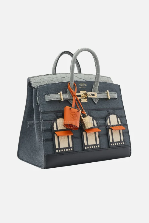 Hermès Birkin Faubourg Sellier 20 Matte Ciment Alligator, Gris Misty, Craie Epsom Leather, Orange H And Black Swift GHW