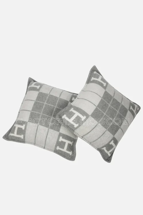 Hermes Cushion Avalon III PM H Ecru/Gris Clair Throw Pillow Set of Two
