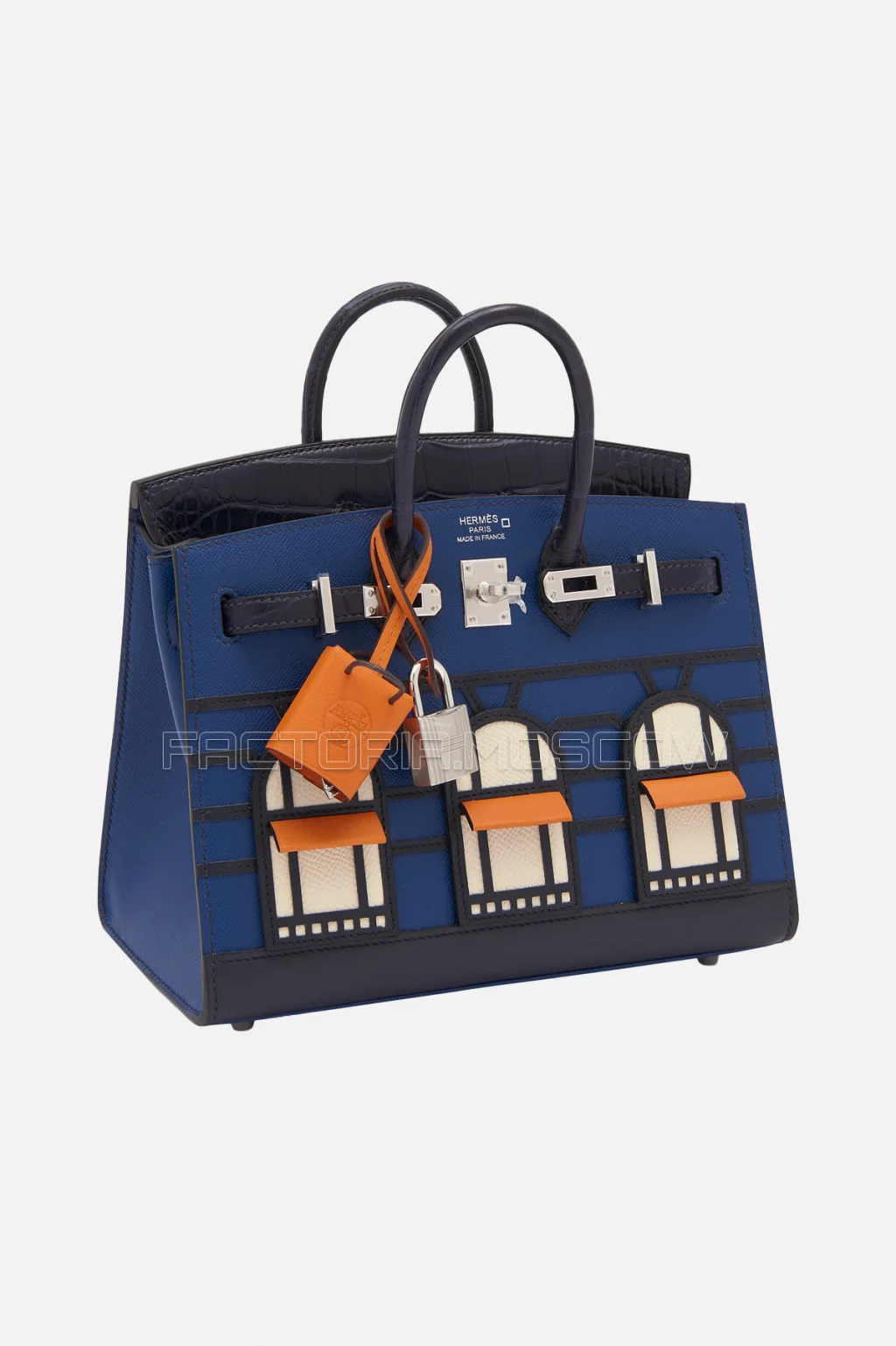 Hermès Birkin Sellier Faubourg 20 Matte Bleu Marine Alligator, Deep Blue Madame, Orange Swift And White Epsom PHW