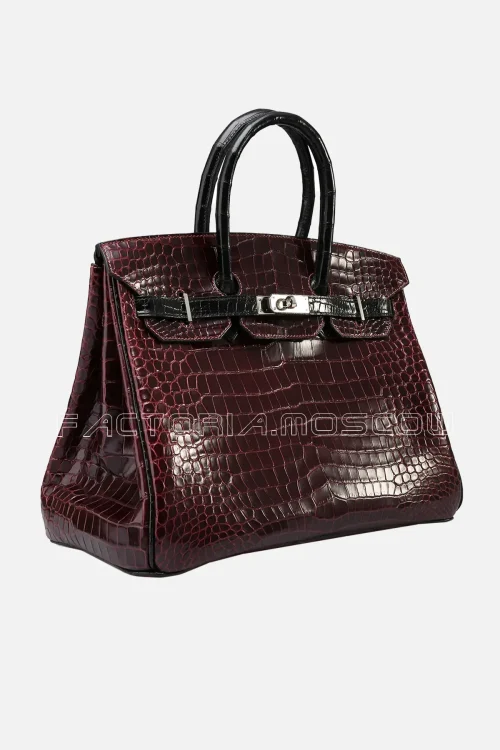 Hermes HSS Birkin 35 Noir/Bordeaux Shiny Porosus PHW