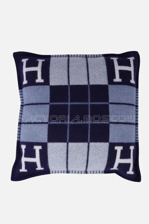Hermes Cushion Avalon III Blue Caban / Ecru Small Model Throw Pillow Set of Two