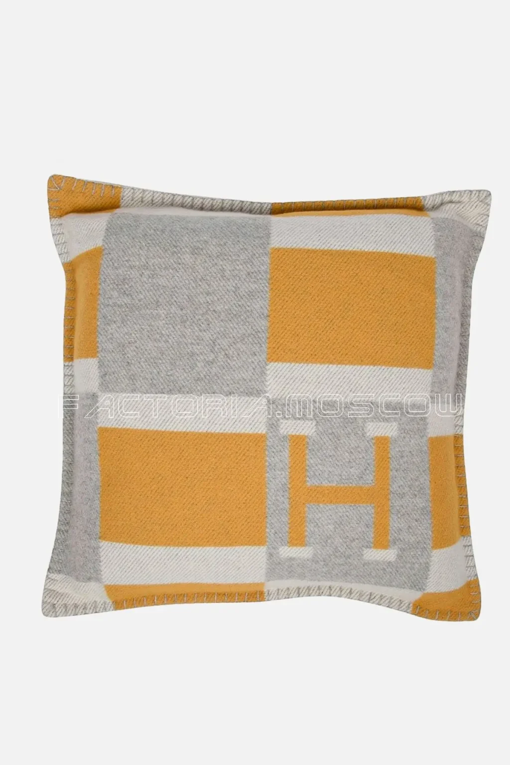Hermes Cushion Avalon Bayadere PM Throw Pillow Jaune/Gris/Ecru