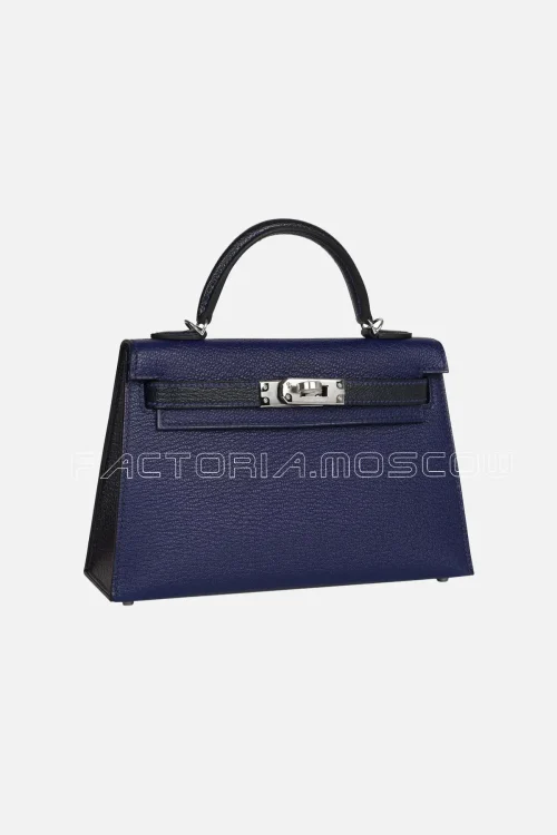 Hermès Special Order HSS Kelly Mini 20 Chevre Colour Blue Encre/Black PHW