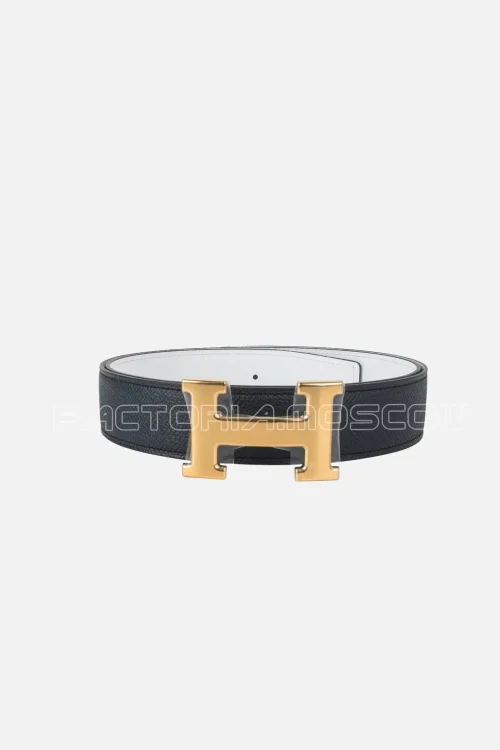 Hermes Belt H Constance 32 mm White/Black Epsom Gold Buckle