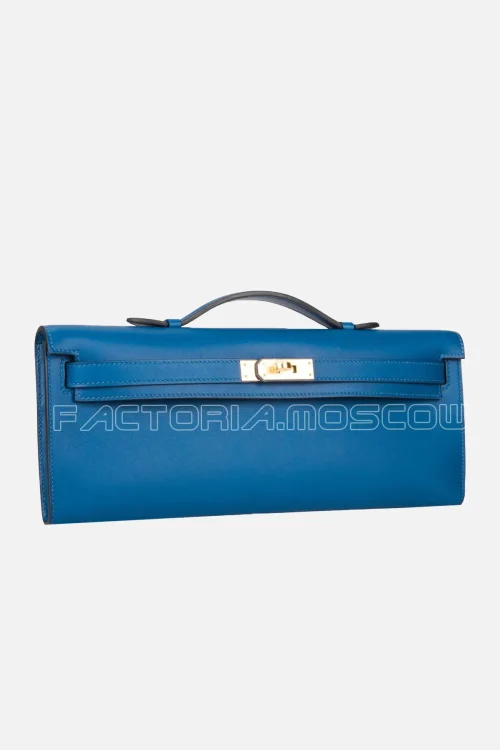 Hermes Kelly Cut Clutch Swift Deep Blue GHW
