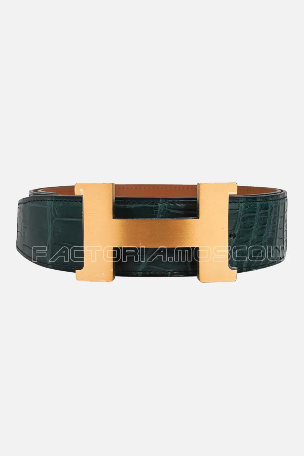 Hermes Constance Belt 42 Porosus Matte Crocodile Vert Titan/Gold