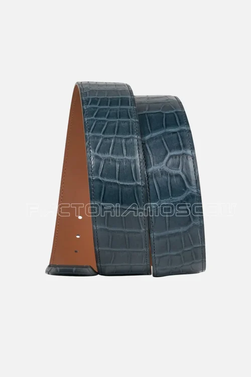 Hermes Belt Constance 42 mm Blue Tempete/Gold Porosus Crocodile Matte
