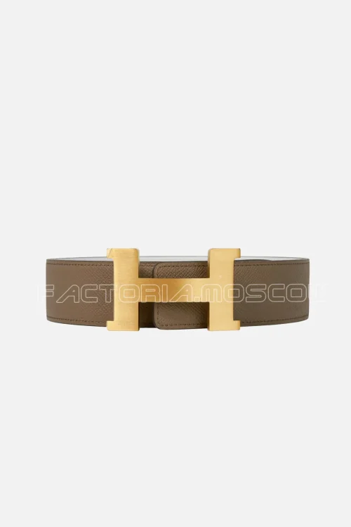 Hermes Belt Constance Etoupe/White 42mm Brushed Gold Buckle