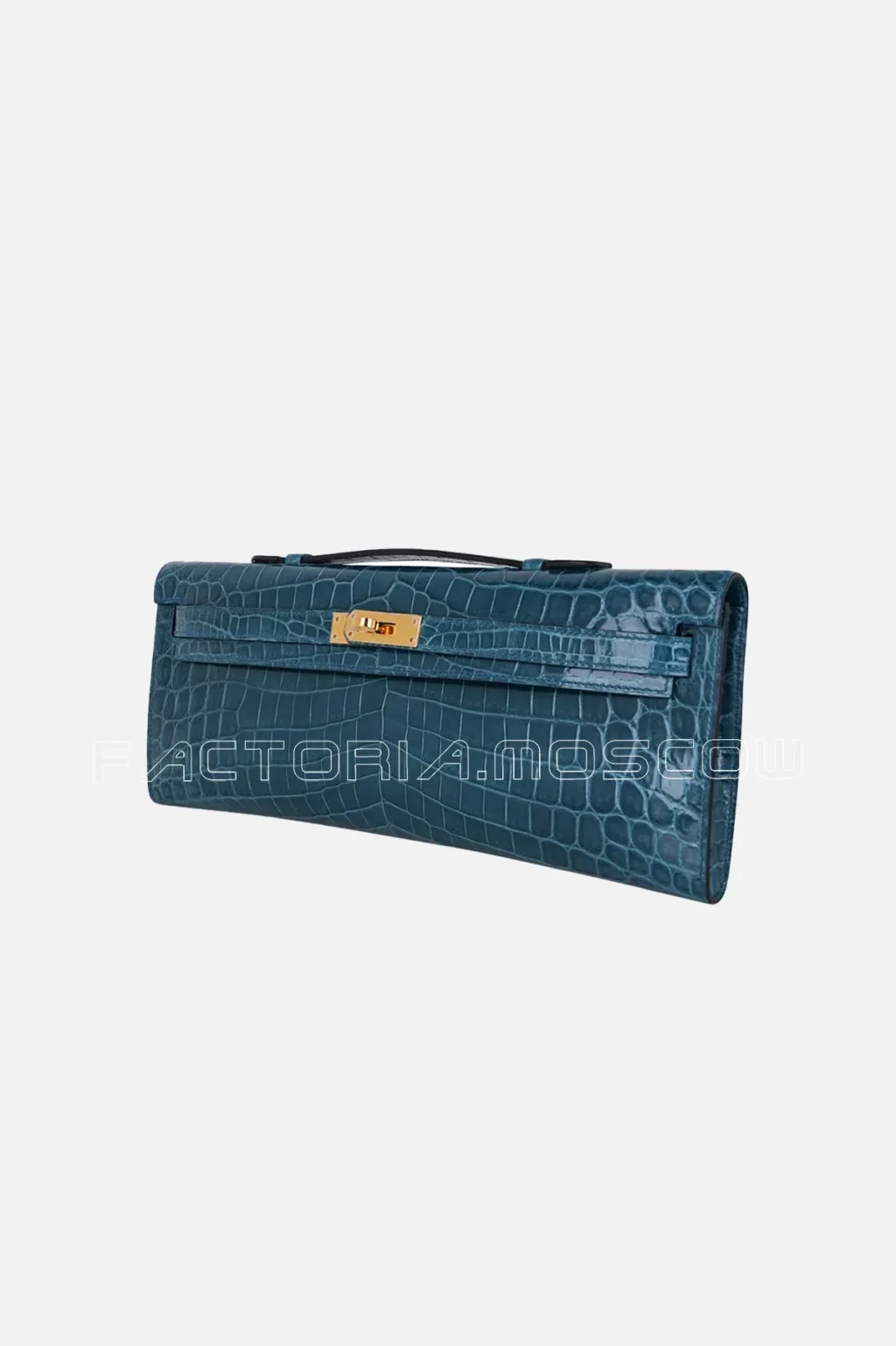 Hermes Kelly Cut Clutch Crocodile Niloticus Lisse Blue Colvert GHW