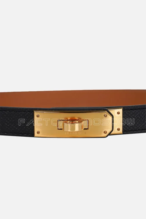 Hermes Kelly 18 Belt Black/Orange Epsom Hardware Gold