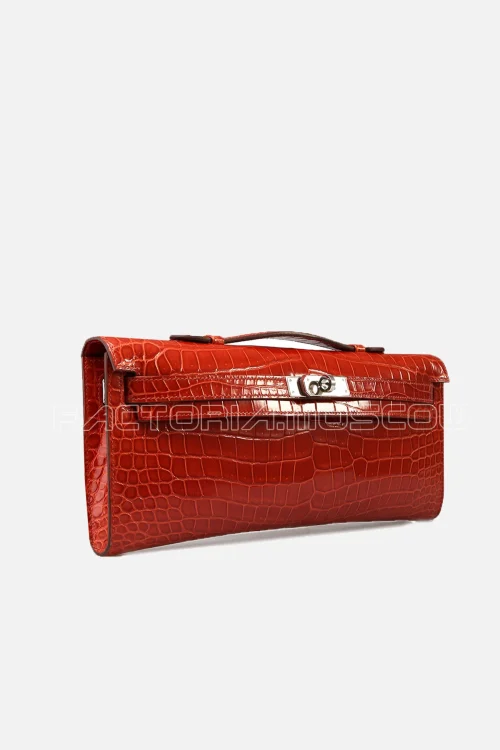 Hermes Kelly Сut clutch Porosus Lisse Colour Rouge Vif PHW
