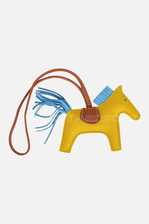 Hermes Rodeo PM Bag Charm Jaune de Naples / Blue Celeste / Gold