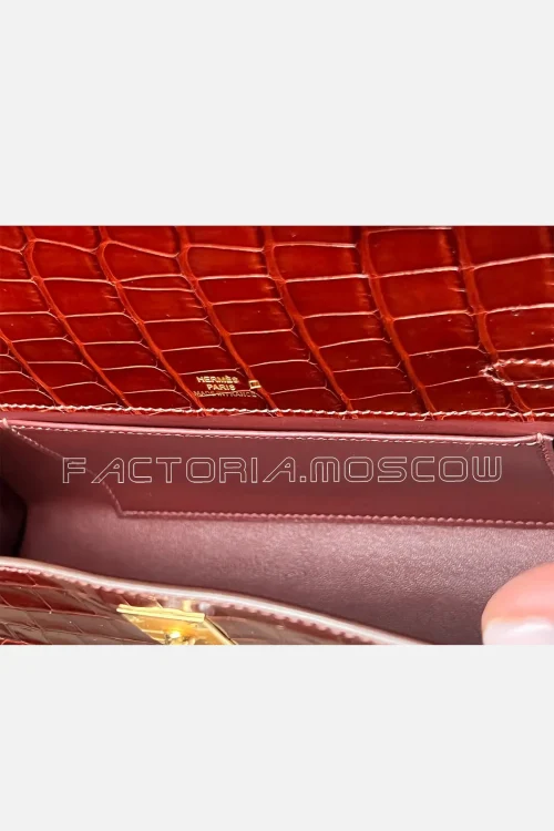 Hermes Kelly Pouchette Alligator lisse Colour Miel (Honey Brown) GHW