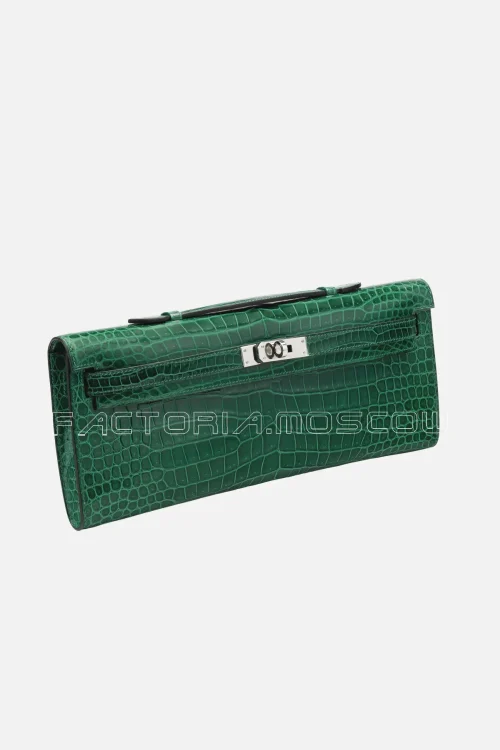 Hermes Kelly Cut Shiny Vert Emerald Porosus Crocodile PHW